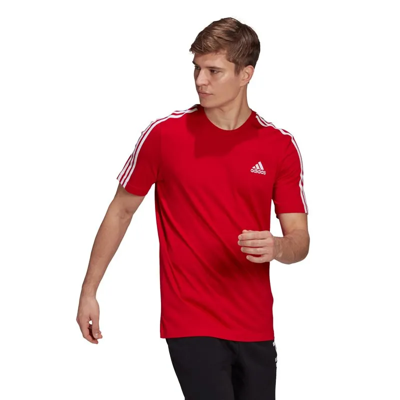 adidas Essentials 3 Stripes Tee - Mens - Scarlet