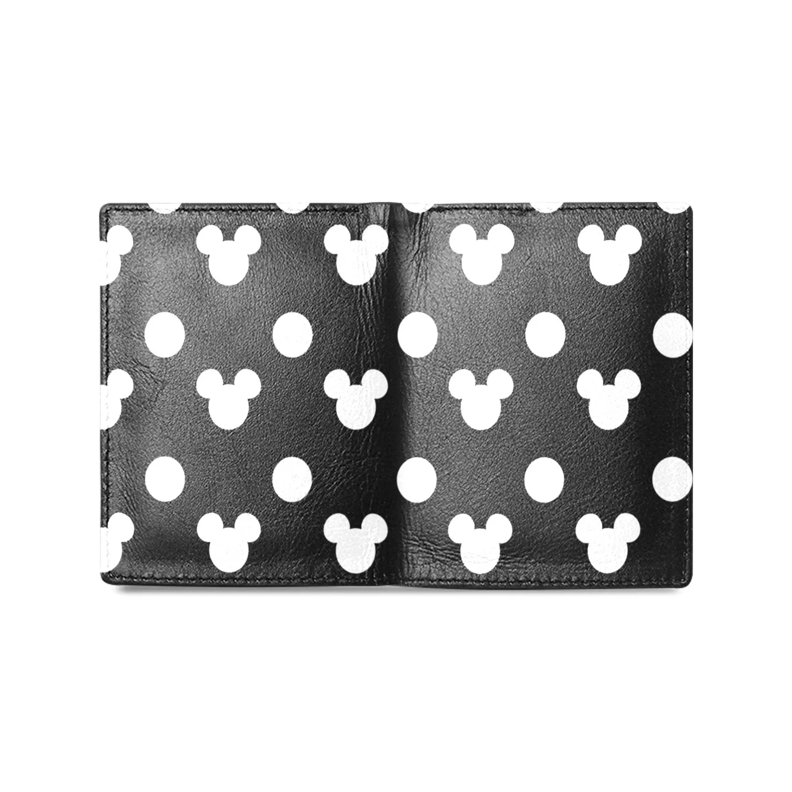 Black With White Mickey Polka Dots Men's Leather Wallet