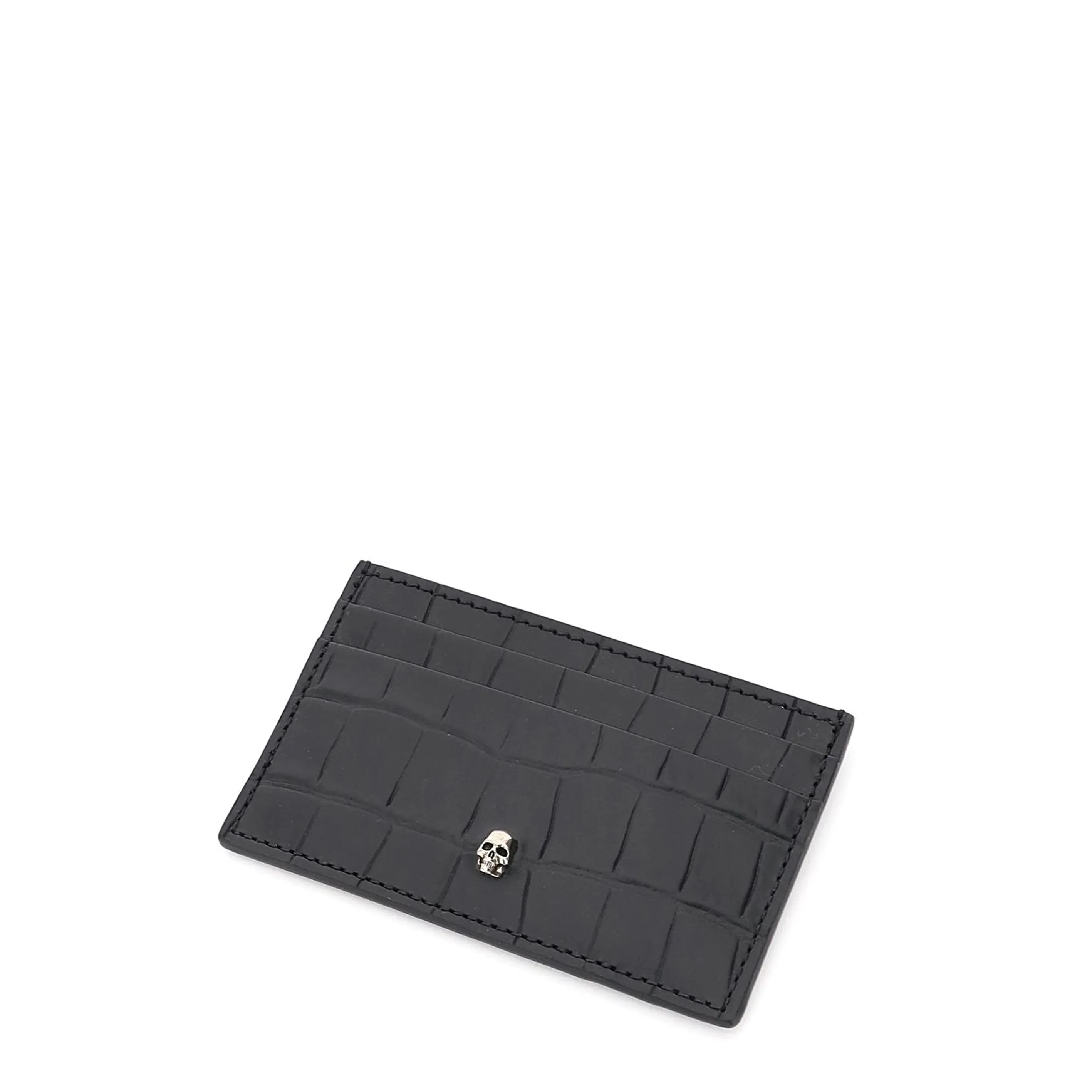 Card Holder, Croc Black/Silver