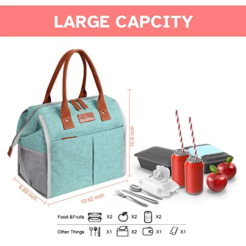 EASYFUN Lunch Bag for Women & Men, Large Insulated Lunch Box Cooler Tote Bags, Adult Reusable Lunch Boxes with Water Resistant for Work, Travel and Picnic (Aqua Green)