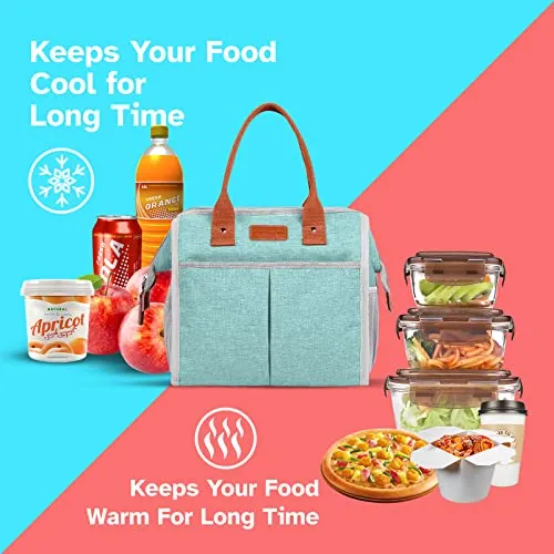 EASYFUN Lunch Bag for Women & Men, Large Insulated Lunch Box Cooler Tote Bags, Adult Reusable Lunch Boxes with Water Resistant for Work, Travel and Picnic (Aqua Green)