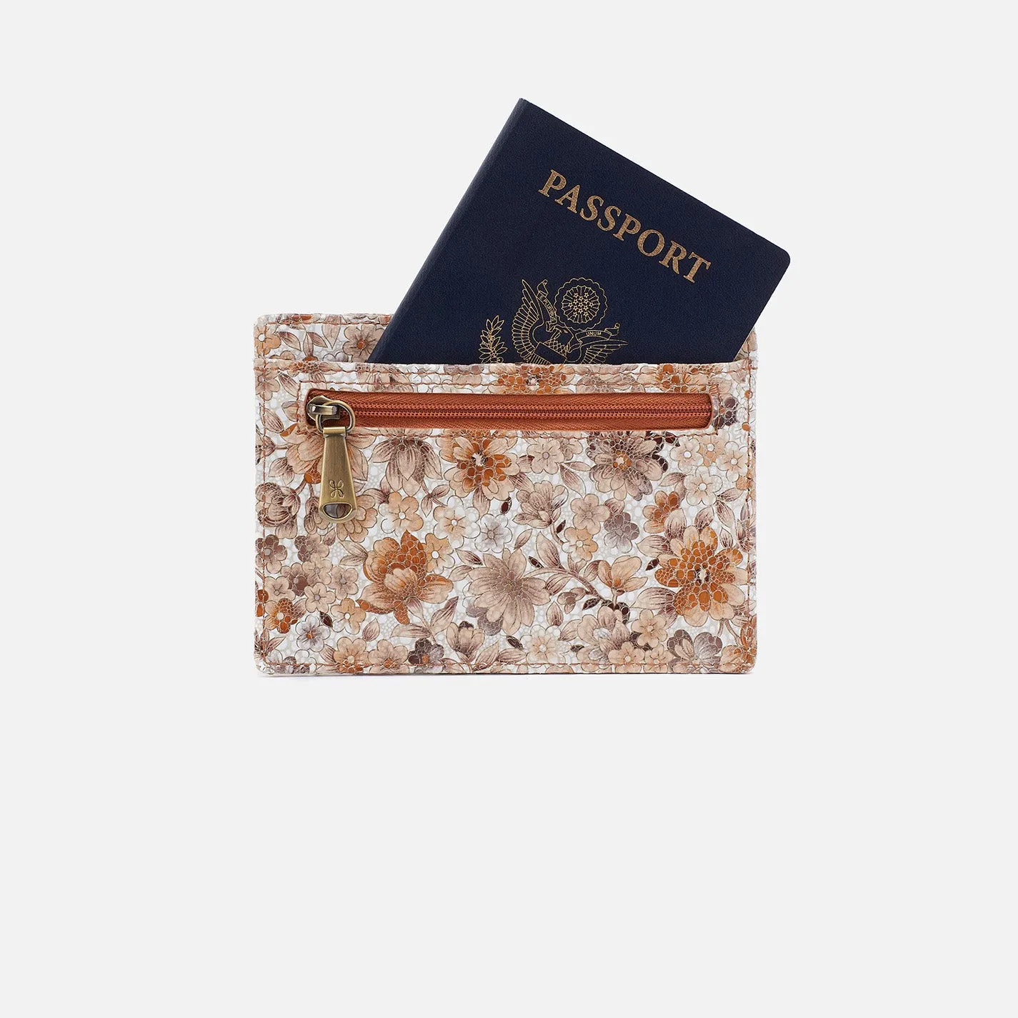 Euro Slide Card Case In Printed Leather - Sepia Bloom