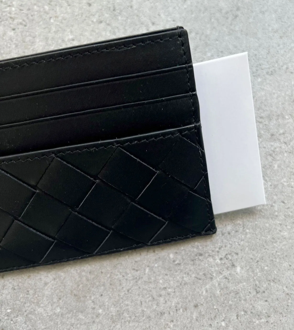 Flat Open Card Holder Intrecciato, Black