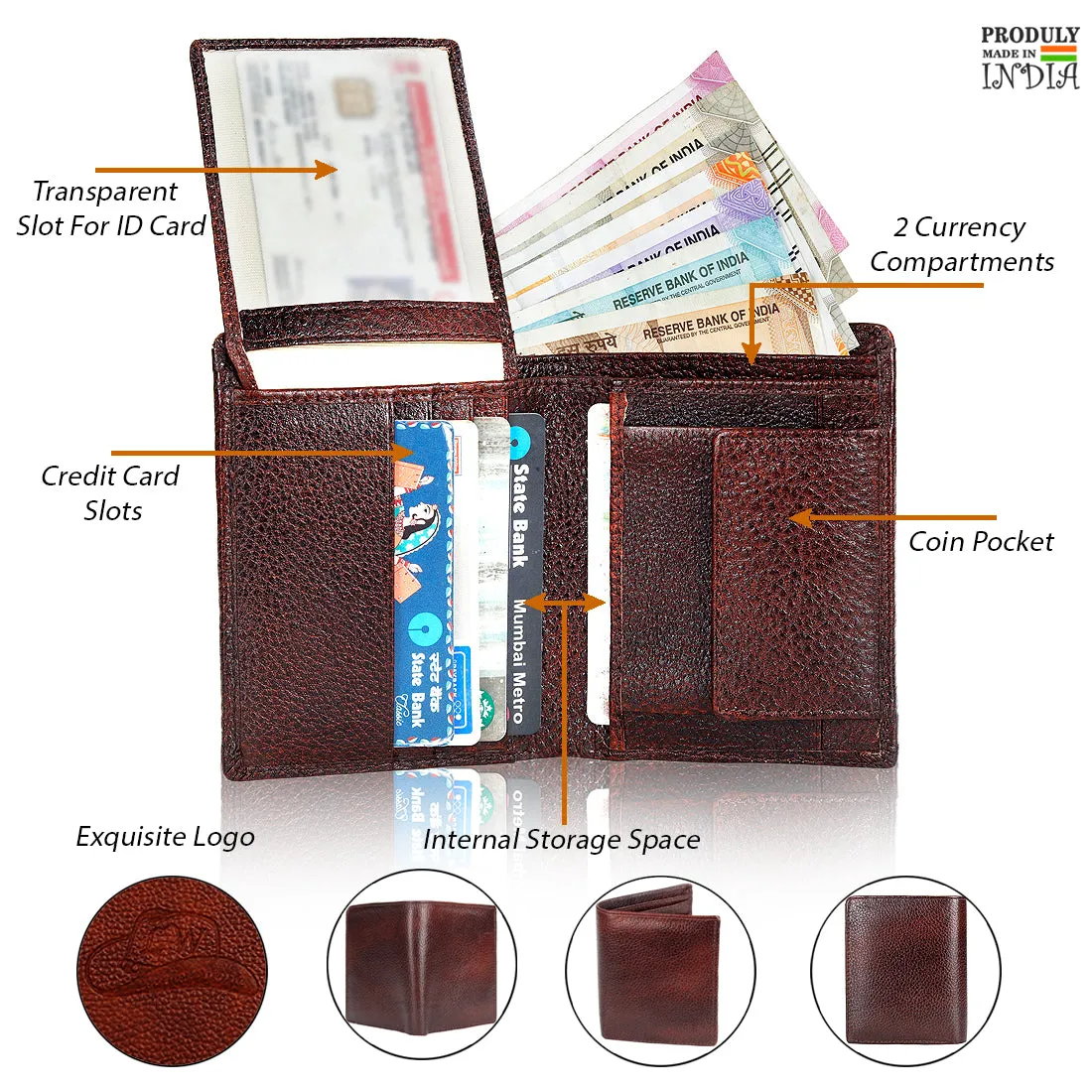 Genuine Gritty Leather Casual Wallet For Men