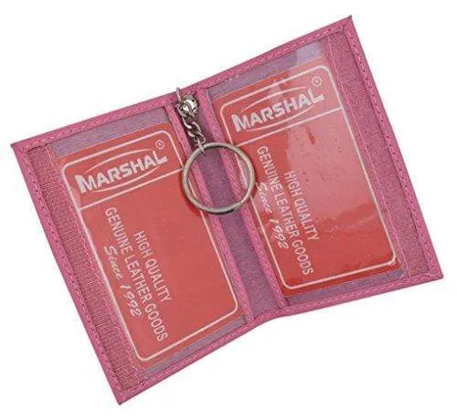 Genuine Lambskin Soft Leather Credit card Id Card Holder with Key Chain by Marshal