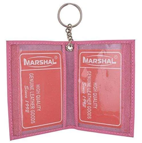 Genuine Lambskin Soft Leather Credit card Id Card Holder with Key Chain by Marshal