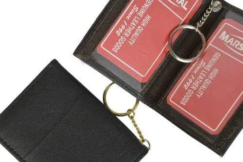 Genuine Lambskin Soft Leather Credit card Id Card Holder with Key Chain by Marshal