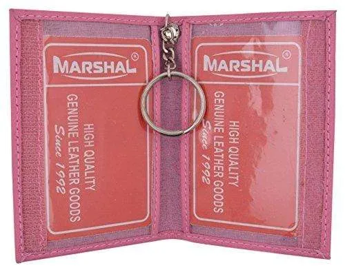 Genuine Lambskin Soft Leather Credit card Id Card Holder with Key Chain by Marshal