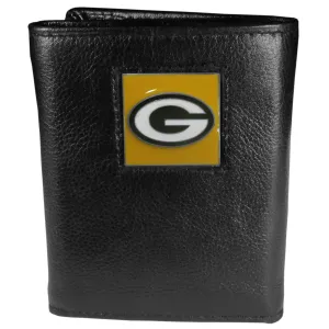 Green Bay Packers Deluxe Leather Tri-fold Wallet Packaged in Gift Box