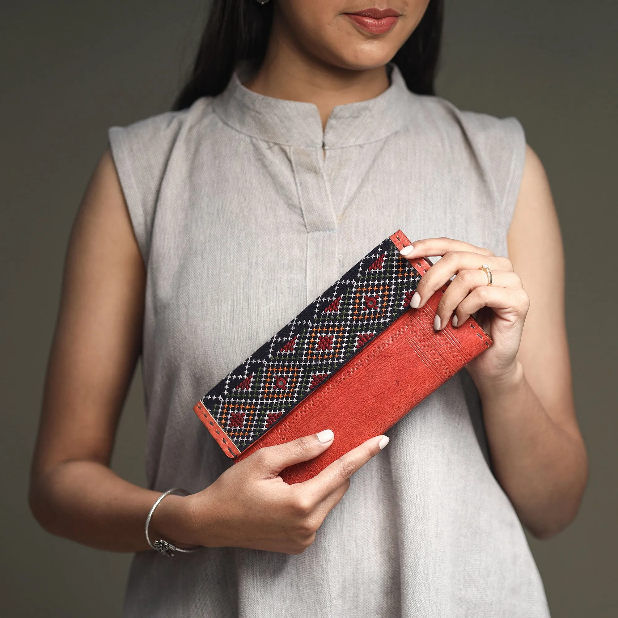 Green - Handcrafted Kutch Jat Embroidery Leather Wallet