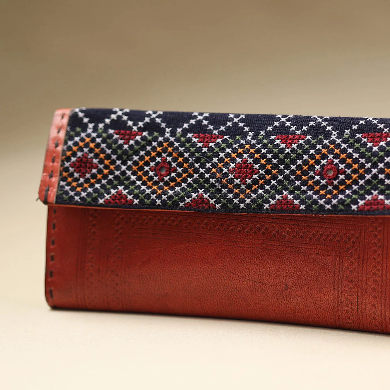 Green - Handcrafted Kutch Jat Embroidery Leather Wallet