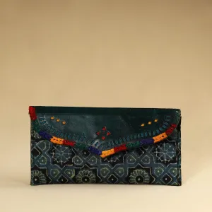 Green - Kutch Embroidery Mashru Silk Handmade Leather Wallet 20