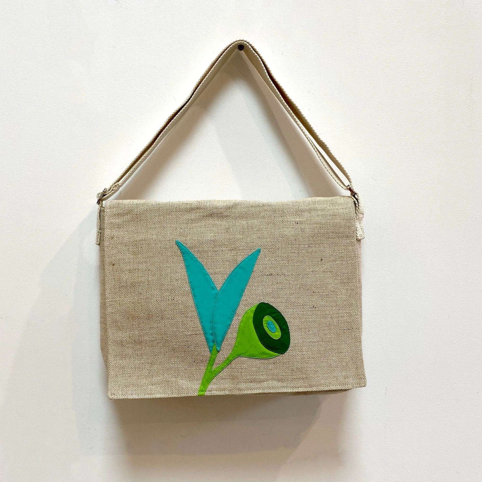 Gumnut Leaf Handmade Jute Messenger Bag in Lime Green