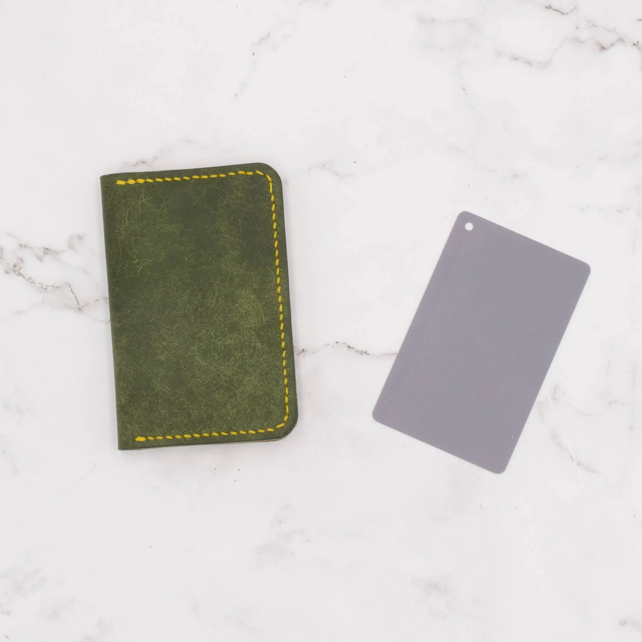 Handcrafted Leather Ultra Slim Bifold Wallet - Olive Green and Sunflower Yellow