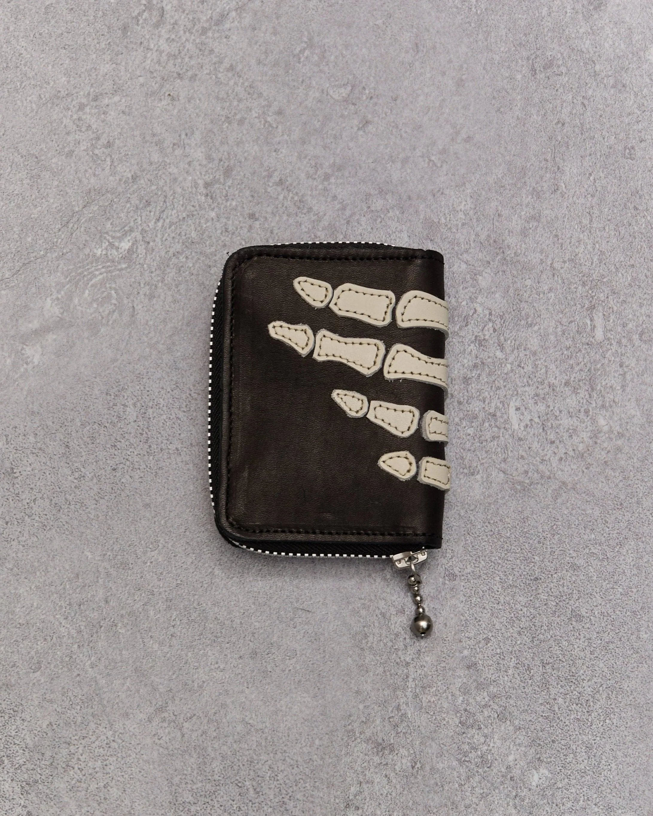 Kapital Thumbs Up Bone Hand Zip Mini Wallet, Black