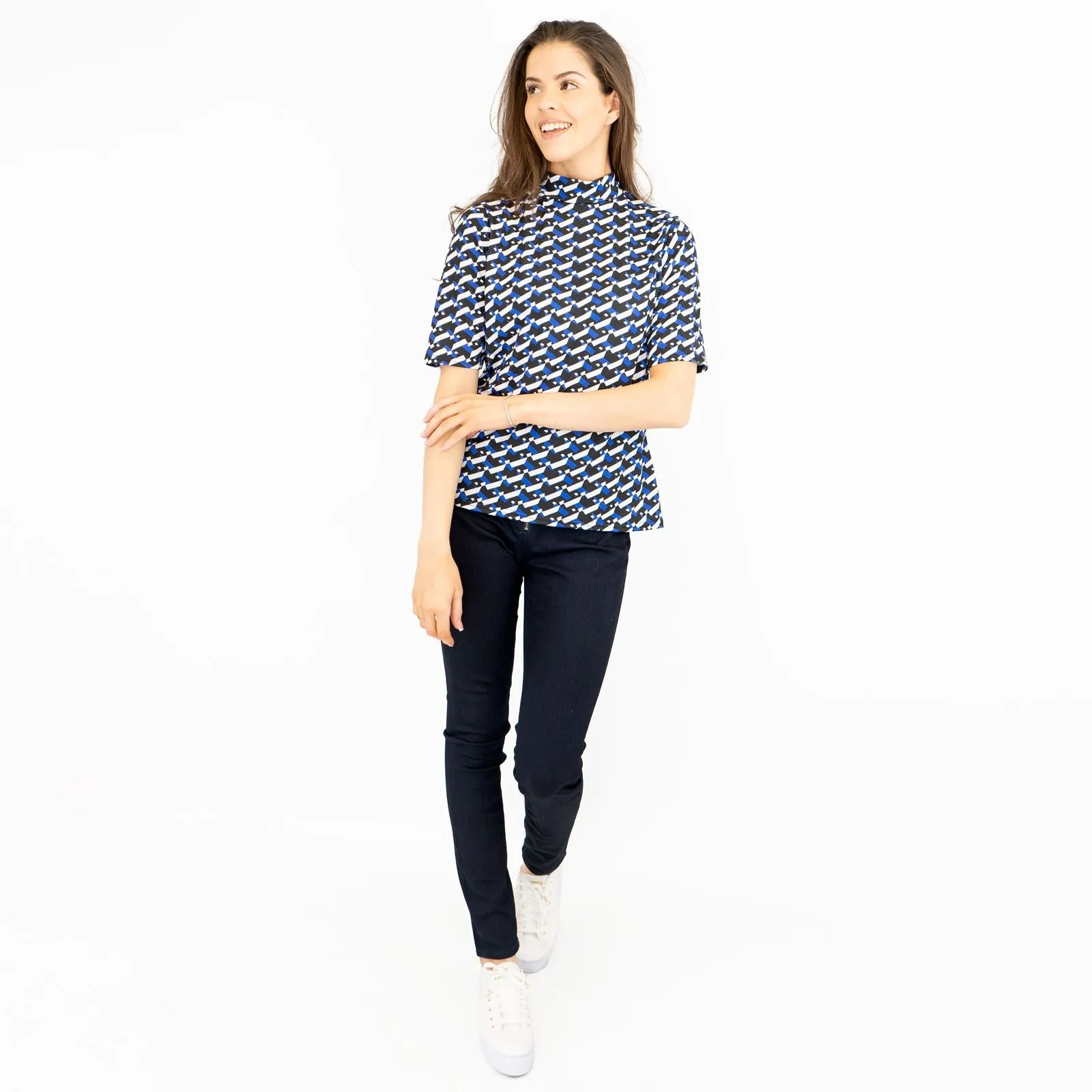 Karen Millen Blue Geometric Print Short Sleeve Tops