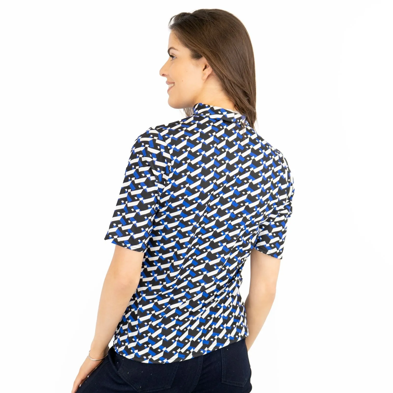 Karen Millen Blue Geometric Print Short Sleeve Tops