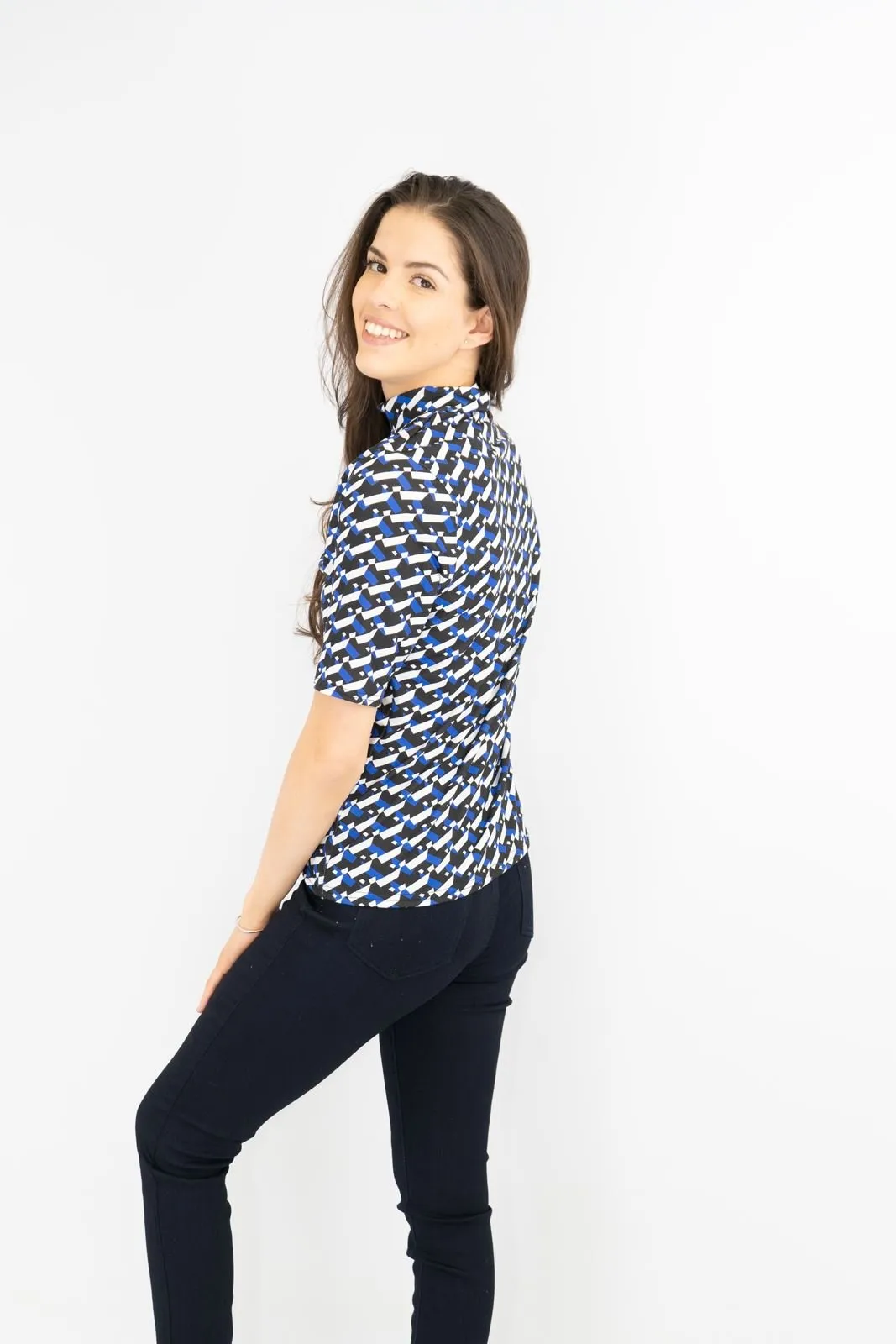 Karen Millen Blue Geometric Print Short Sleeve Tops