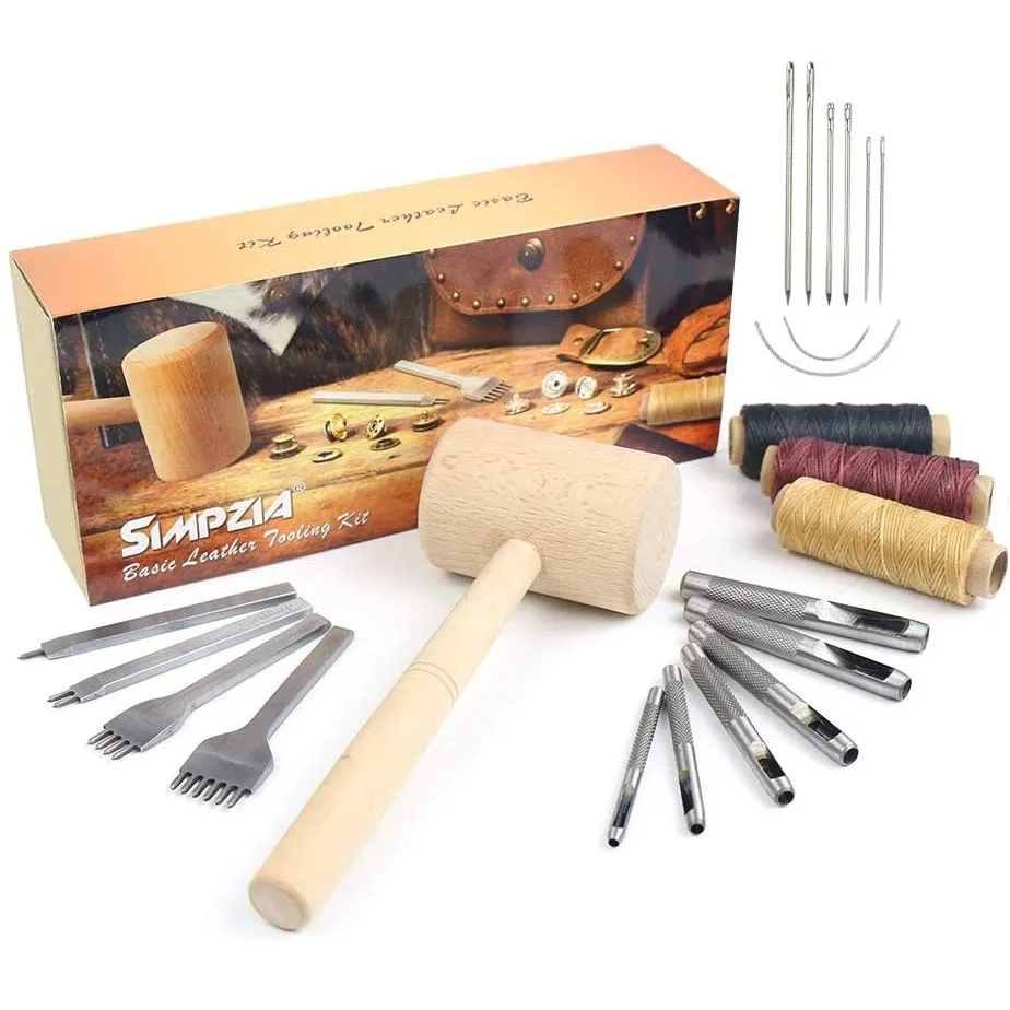 Leather Kit 22 PCS SIMPZIA | Leather Hand Stitching Tools Kit