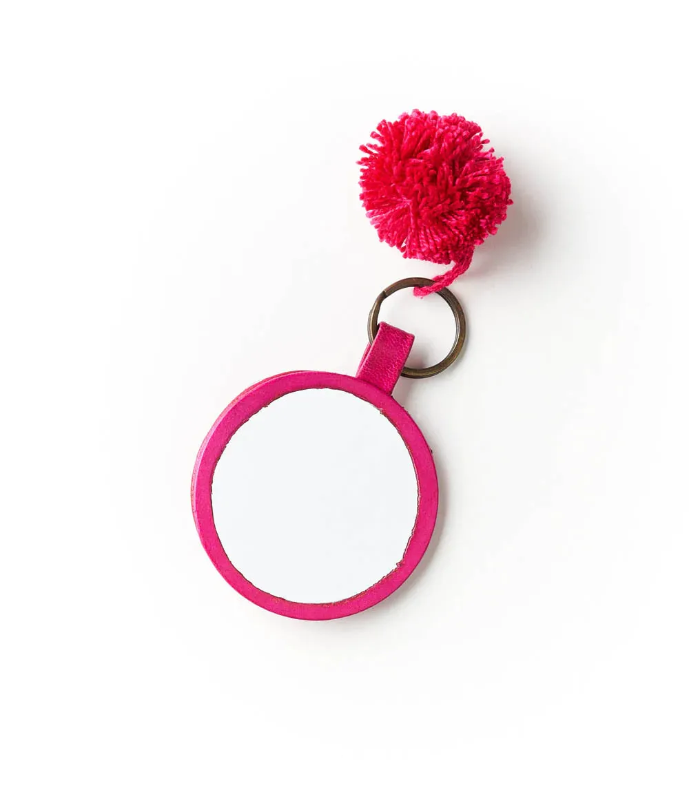 Leather Travel Compact Mirror with Keyring, India