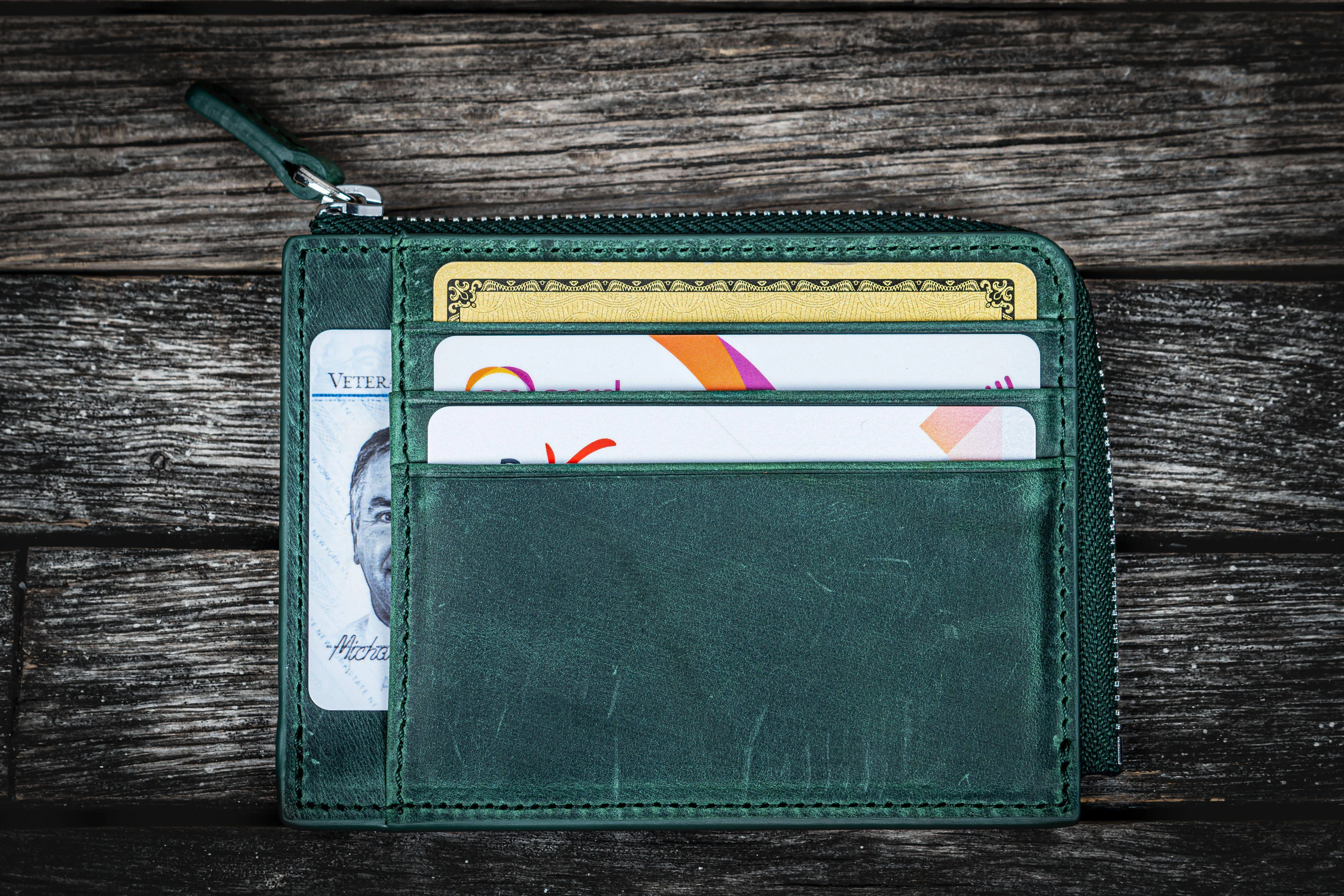 Leather Zippered Mega Mini Wallet - Crazy Horse Forest Green