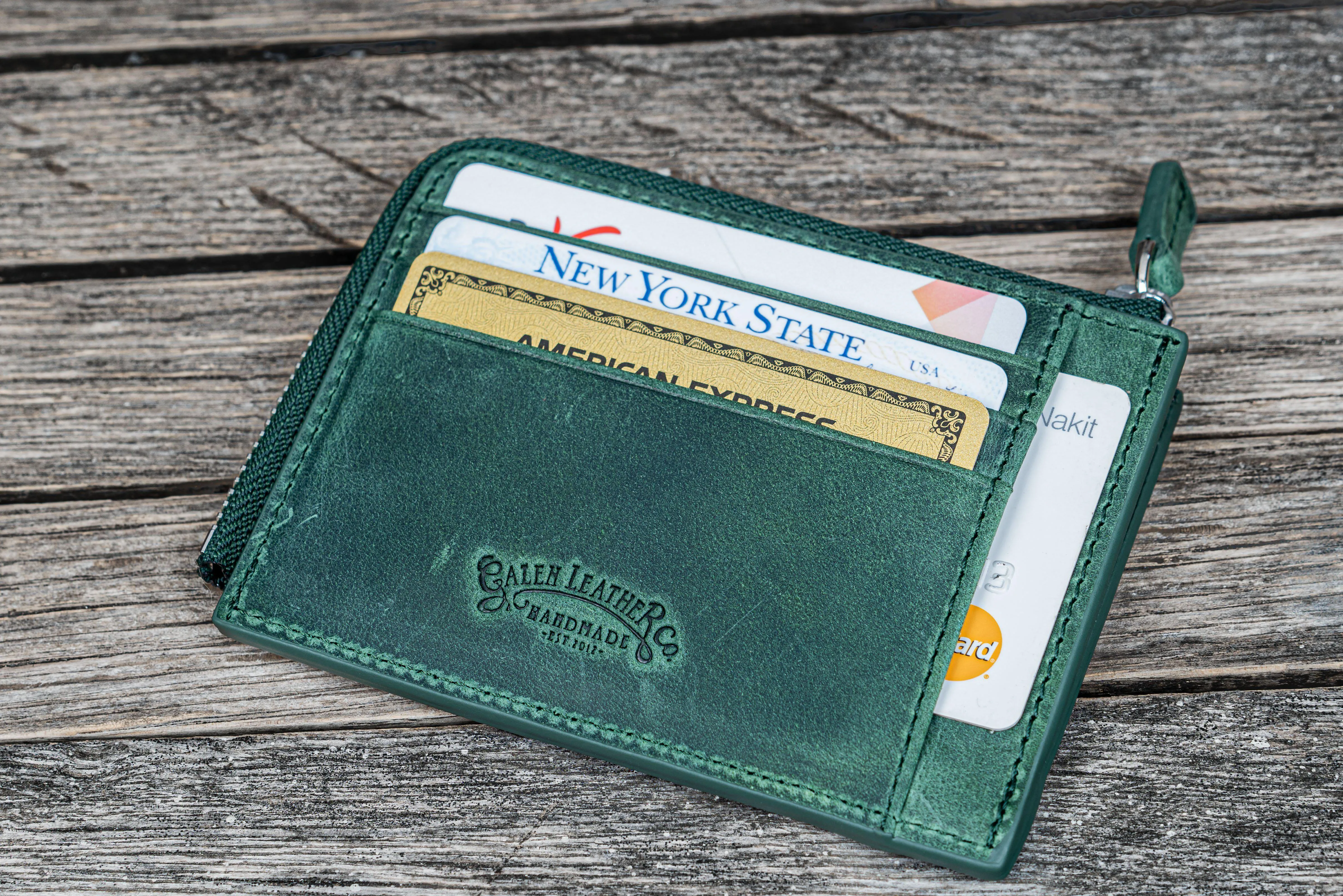 Leather Zippered Mega Mini Wallet - Crazy Horse Forest Green