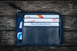 Leather Zippered Mega Mini Wallet - Crazy Horse Navy Blue