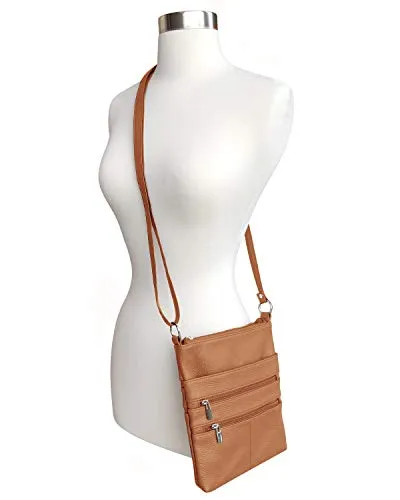 Light Brown Mini Cross Body Purse  Multi Pocket Handbag Designed in the U.S.A.