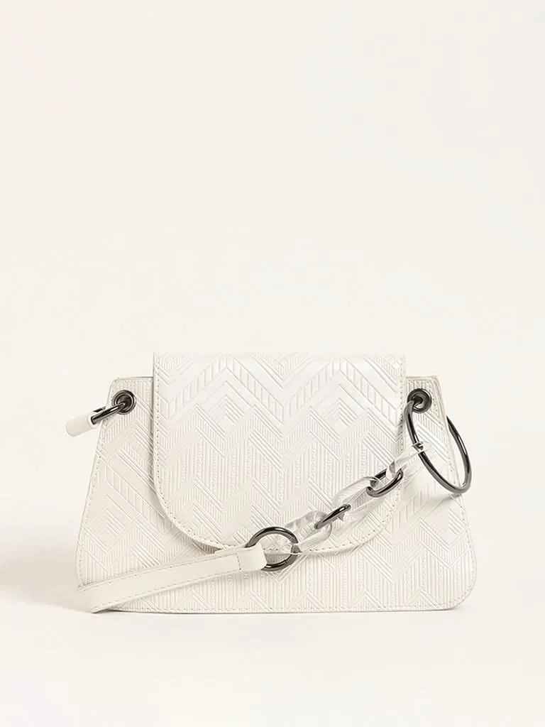 LOV White Chevron Patterned Clutch Bag