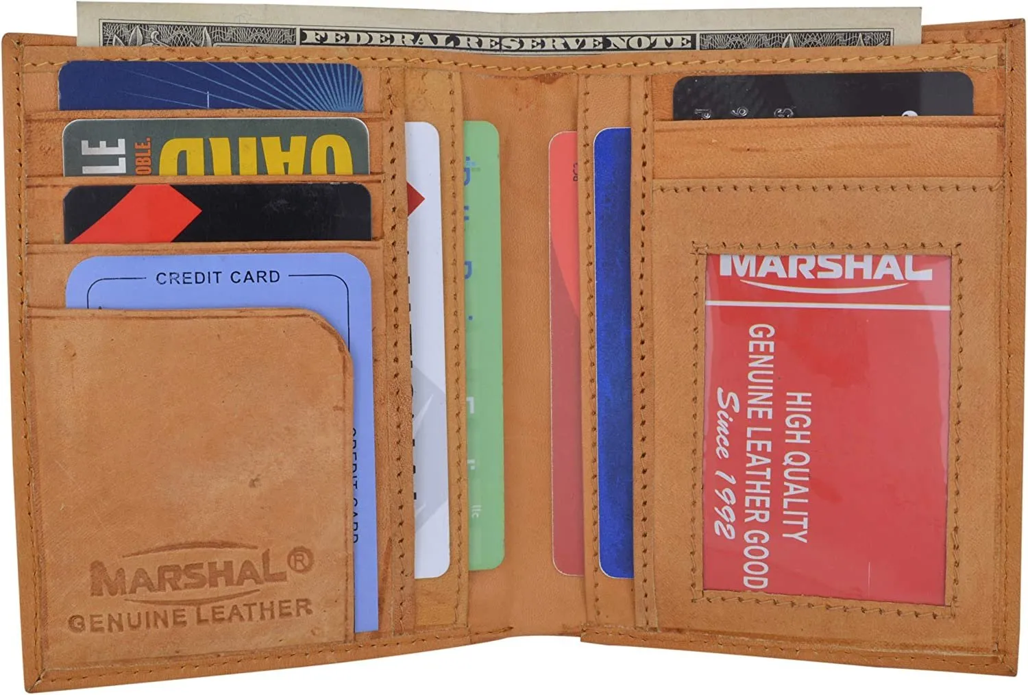 Marshal Top Grain Extra Capacity Leather Bifold Wallet with Credit card Slots