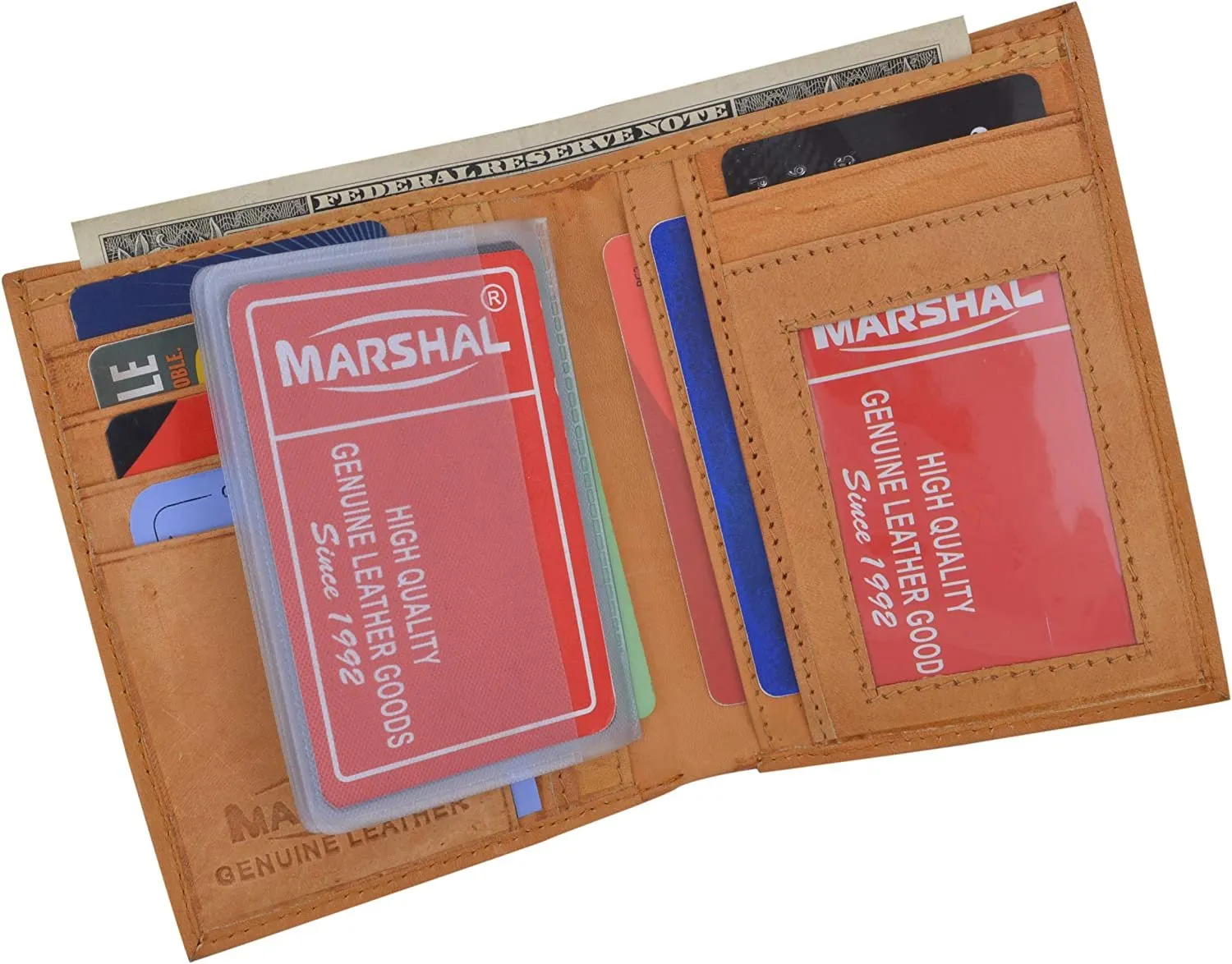 Marshal Top Grain Extra Capacity Leather Bifold Wallet with Credit card Slots