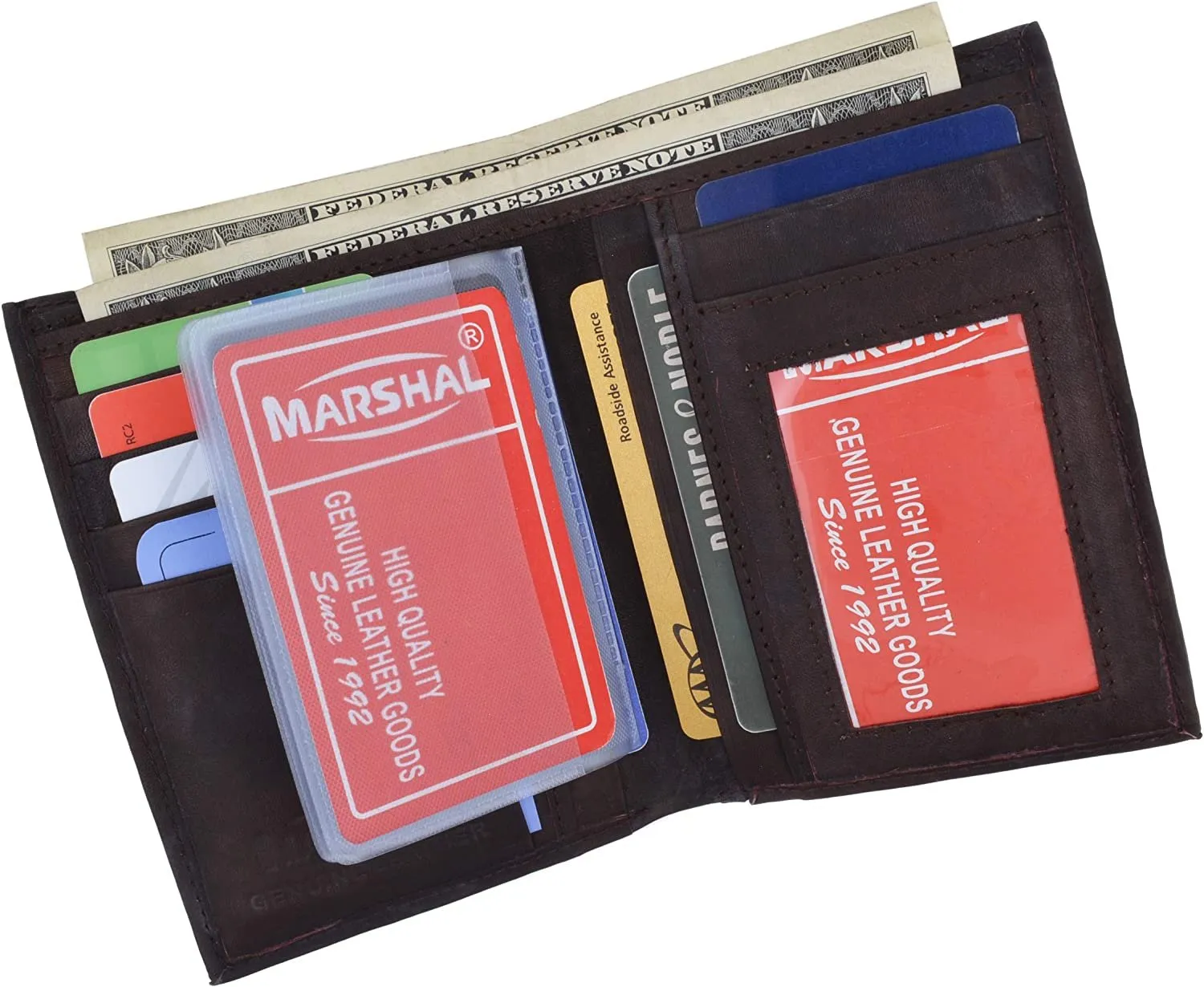 Marshal Top Grain Extra Capacity Leather Bifold Wallet with Credit card Slots