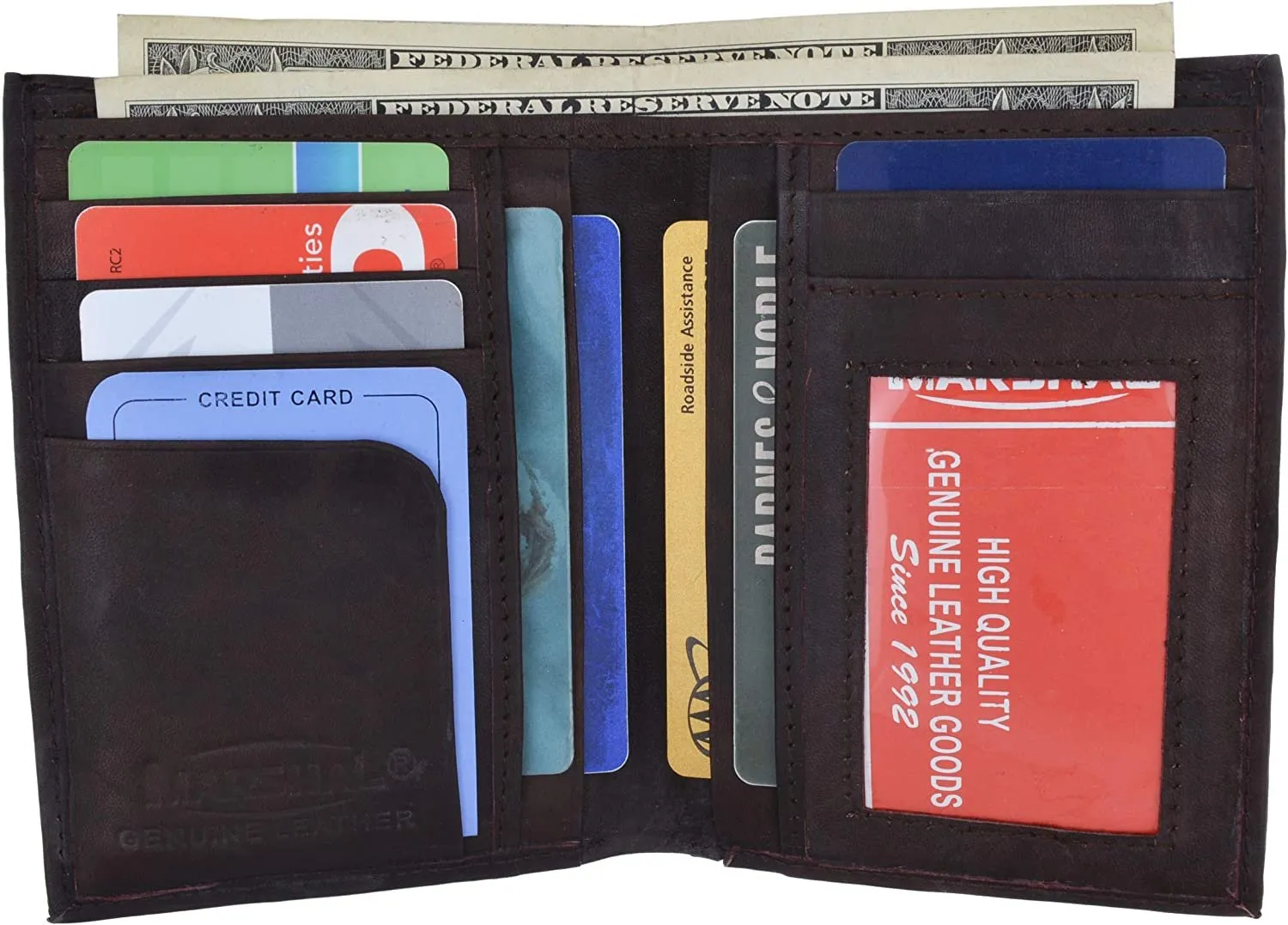 Marshal Top Grain Extra Capacity Leather Bifold Wallet with Credit card Slots