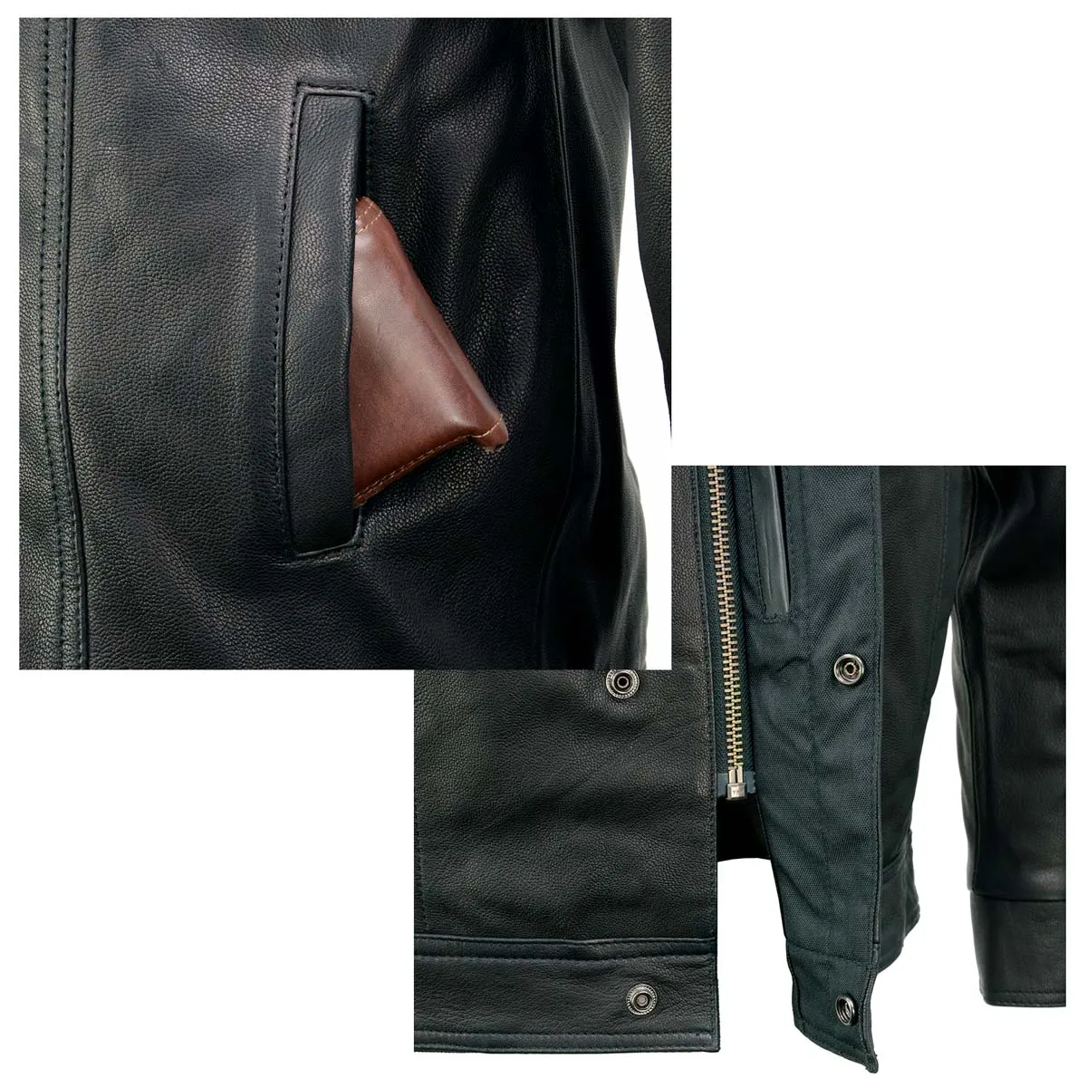 Milwaukee Leather MLM1604 Men's Stand-Up Collar Black Casual Biker Goat Skin Leather Shirt with Dual Closure