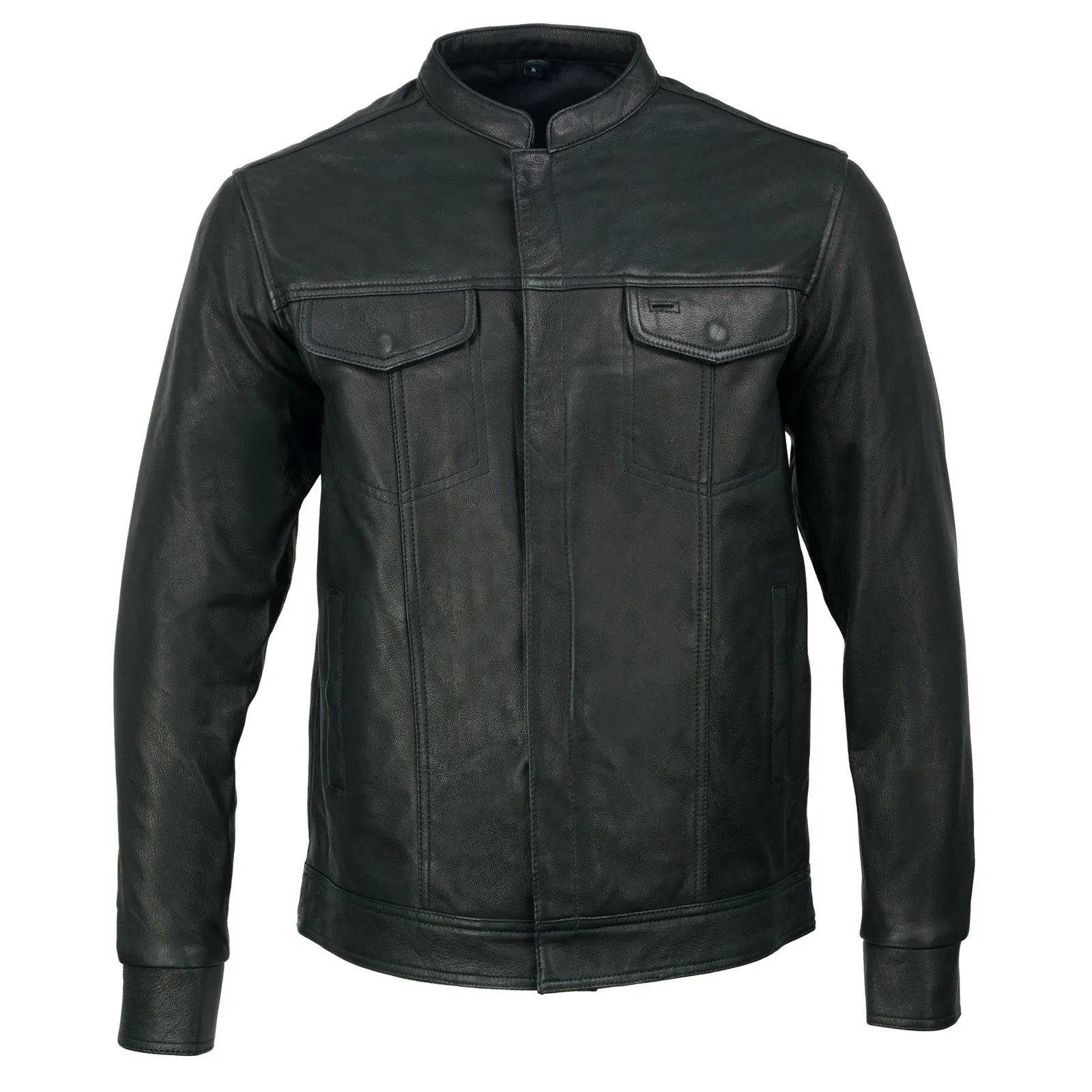 Milwaukee Leather MLM1604 Men's Stand-Up Collar Black Casual Biker Goat Skin Leather Shirt with Dual Closure