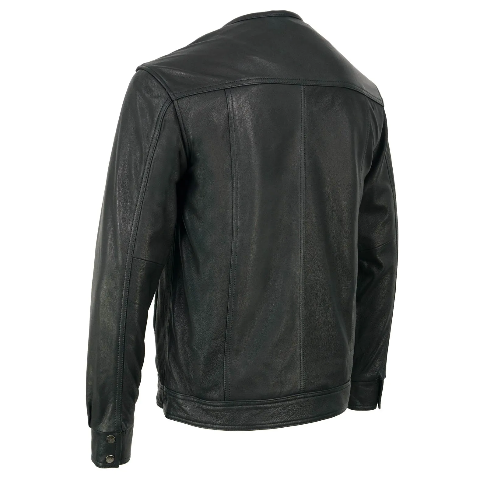 Milwaukee Leather MLM1607 Men's Collarless Black Premium Goat Skin Leather Casual Biker Shirt w/ Dual Closure