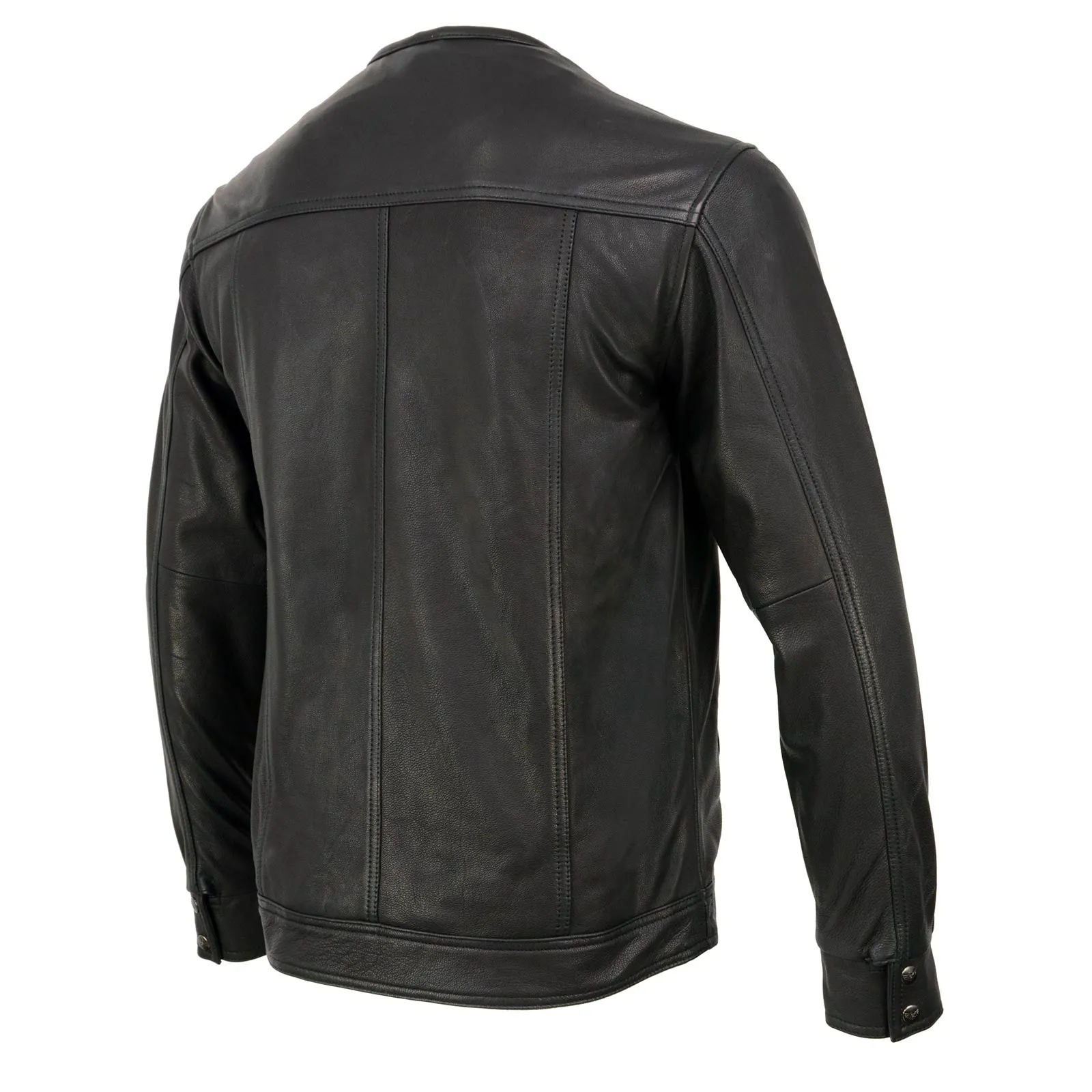 Milwaukee Leather MLM1607 Men's Collarless Black Premium Goat Skin Leather Casual Biker Shirt w/ Dual Closure