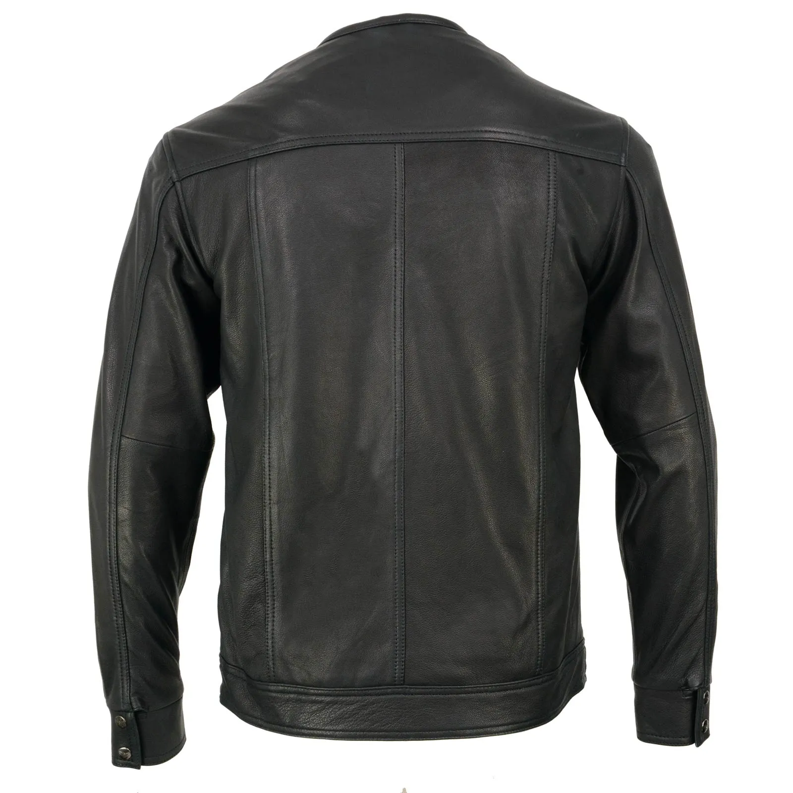 Milwaukee Leather MLM1607 Men's Collarless Black Premium Goat Skin Leather Casual Biker Shirt w/ Dual Closure