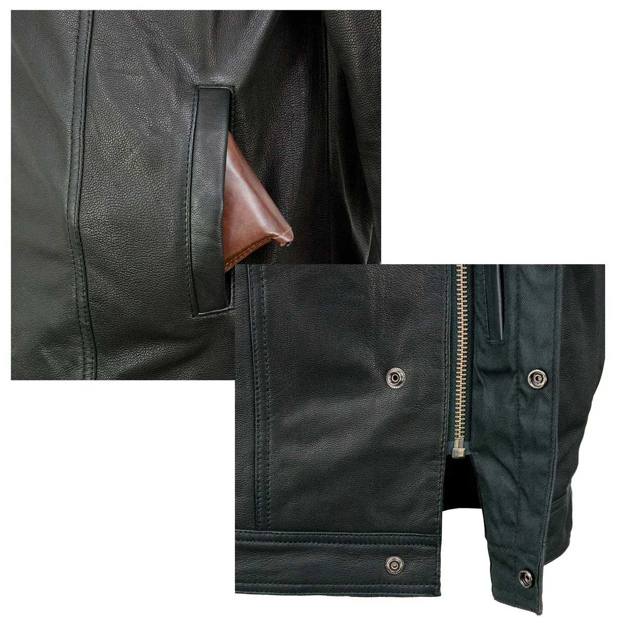 Milwaukee Leather MLM1607 Men's Collarless Black Premium Goat Skin Leather Casual Biker Shirt w/ Dual Closure