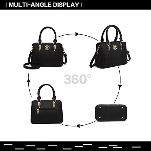 Miss Lulu Women Top Handle Bag Woven pattern and Chevron Shoulder Bag Front M Logo Handbags