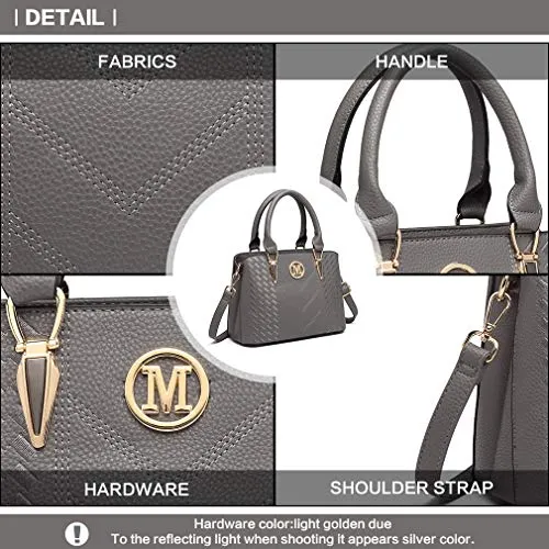 Miss Lulu Women Top Handle Bag Woven pattern and Chevron Shoulder Bag Front M Logo Handbags