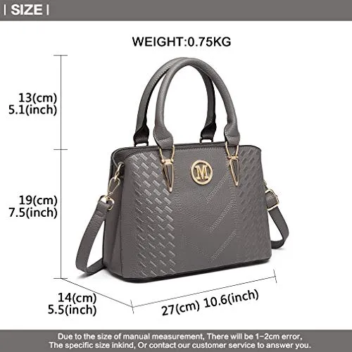 Miss Lulu Women Top Handle Bag Woven pattern and Chevron Shoulder Bag Front M Logo Handbags