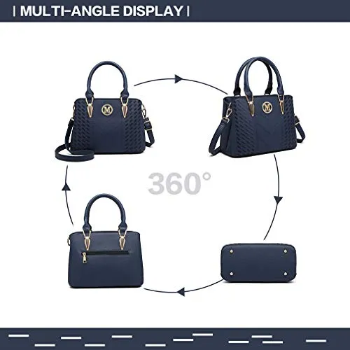 Miss Lulu Women Top Handle Bag Woven pattern and Chevron Shoulder Bag Front M Logo Handbags