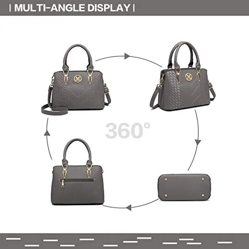 Miss Lulu Women Top Handle Bag Woven pattern and Chevron Shoulder Bag Front M Logo Handbags