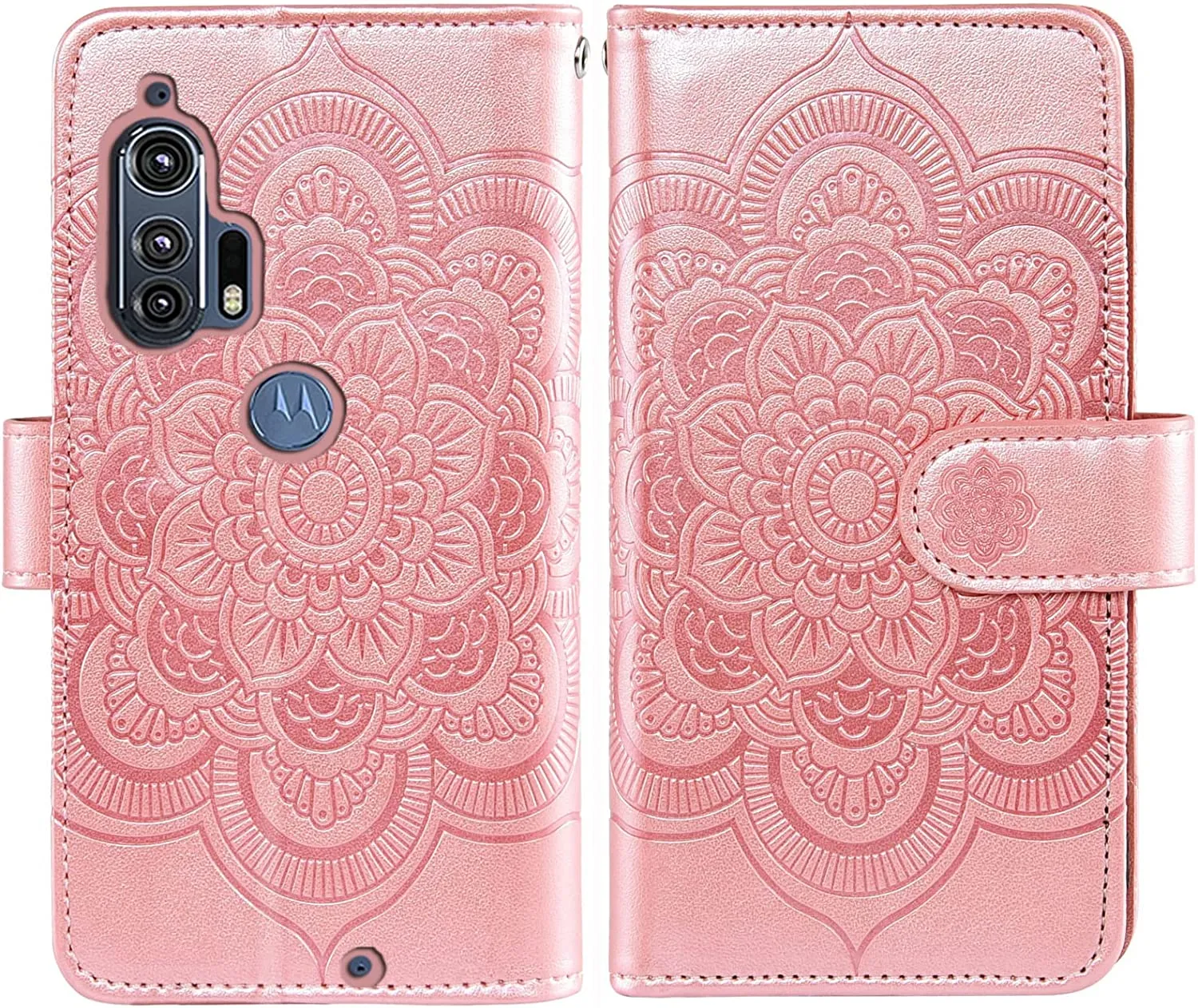 Moto Edge Plus Wallet Case Tempered Glass Screen Protector  Rose Gold