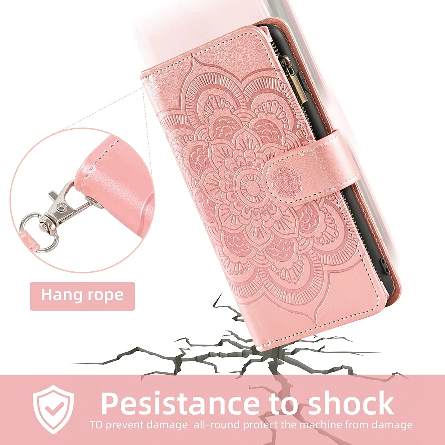 Moto Edge Plus Wallet Case Tempered Glass Screen Protector  Rose Gold