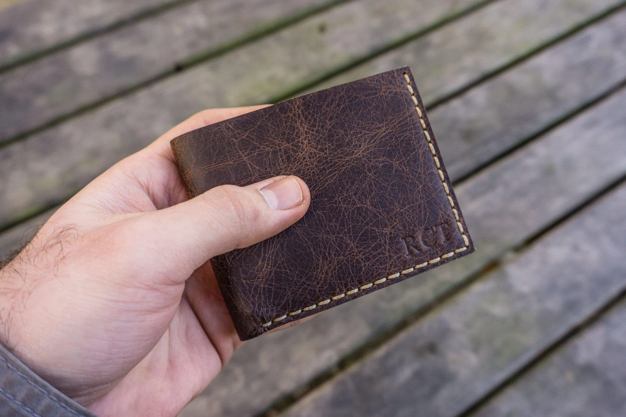 No.48 Personalized Handmade Leather Wallet - Rustic Dark Brown