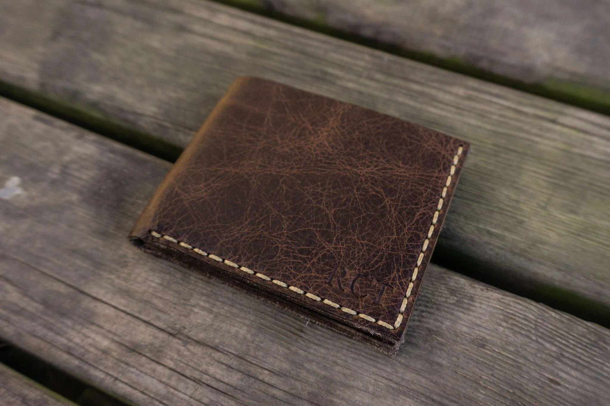 No.48 Personalized Handmade Leather Wallet - Rustic Dark Brown