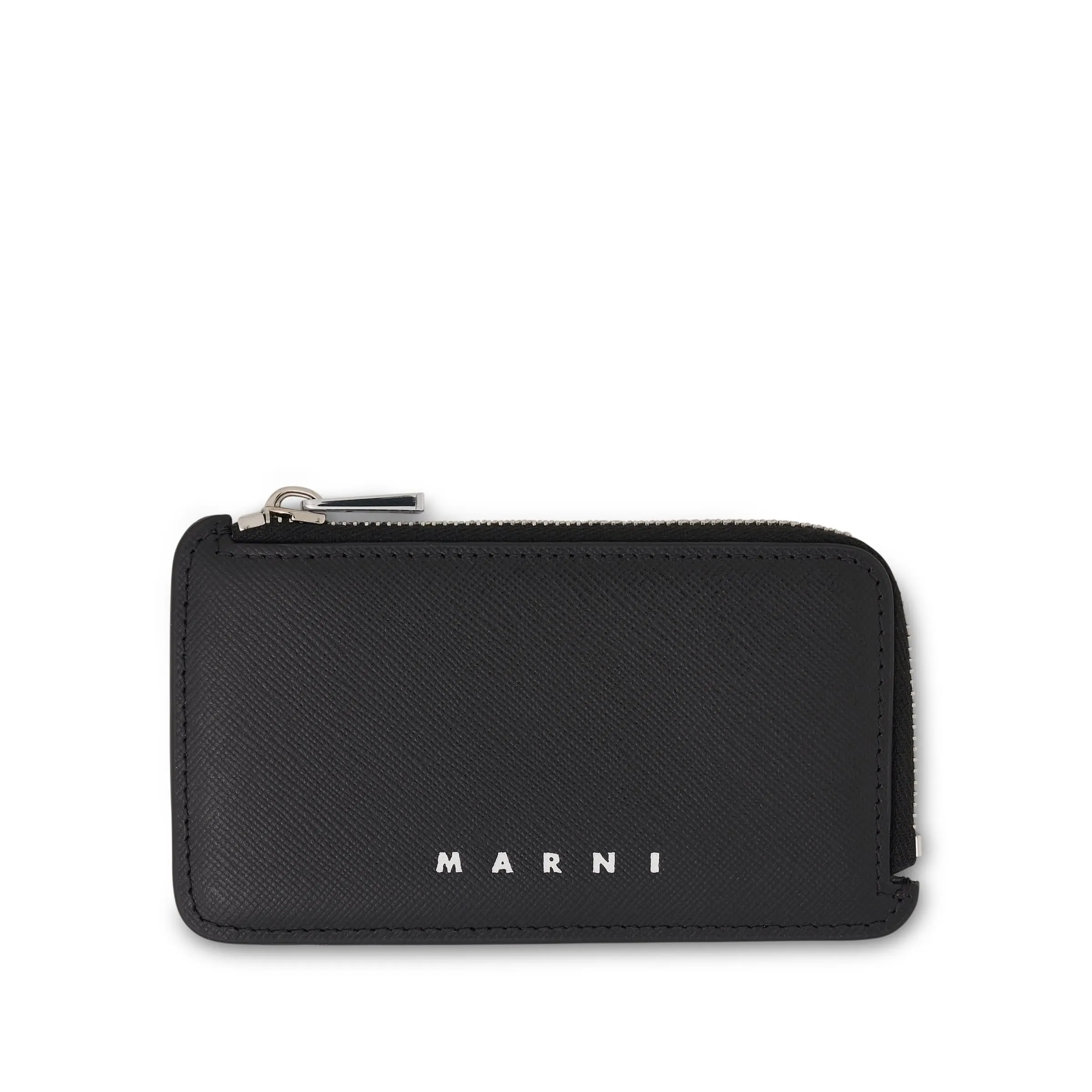 Printed Logo Card Holder with Zip in Black/Blue