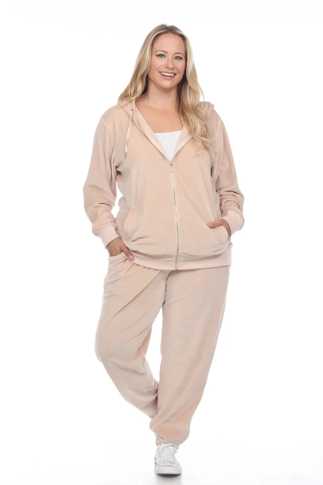 Royal Curves Velour 2 Piece Beige Tracksuit Set